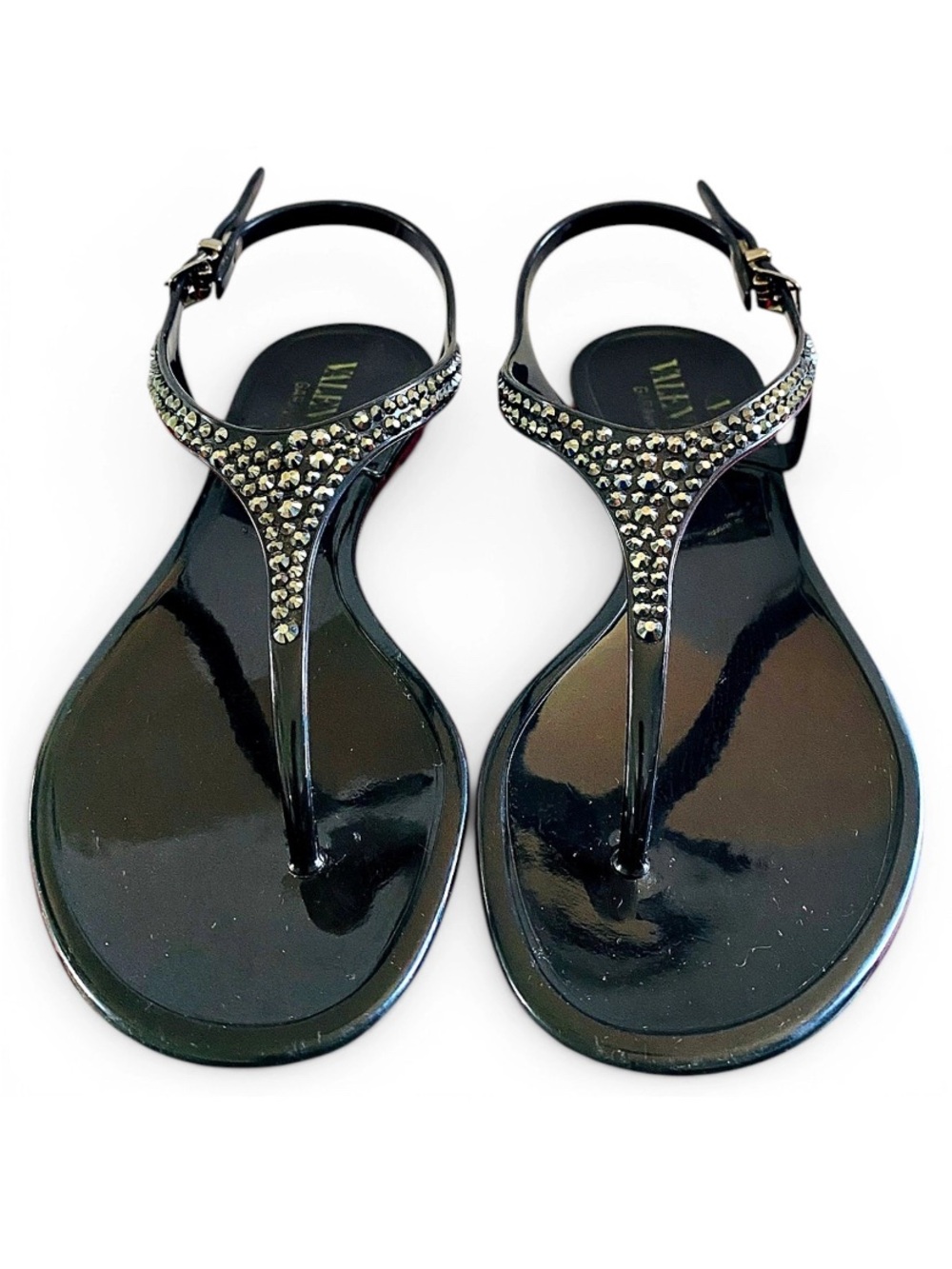 🛍️Valentino Garavani Authentic Black Rubber Crystal Embellished Sandals